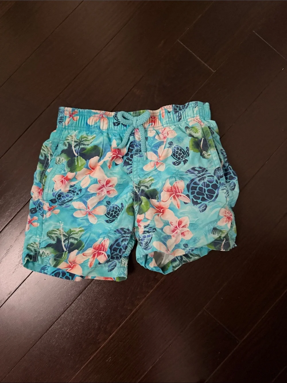 Vilebrequin Kids Turquoise Floral & Turtle Swim Trunks